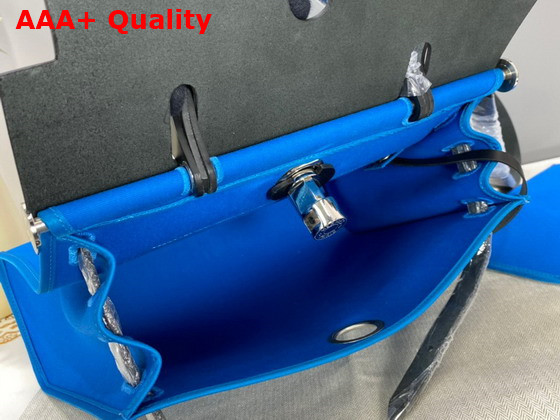 Hermes Herbag Zip 31 Bag in Military Canvas and Hunter Cowhide Bright Blue and Black Replica