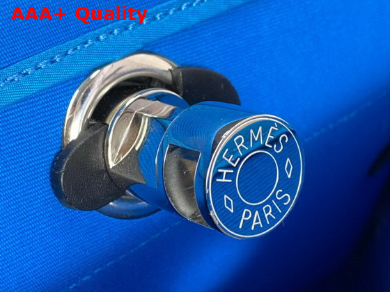 Hermes Herbag Zip 31 Bag in Military Canvas and Hunter Cowhide Bright Blue and Black Replica