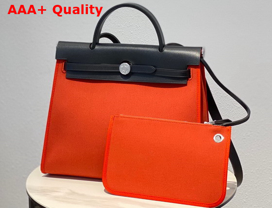 Hermes Herbag Zip 31 Bag in Orange Canvas and Black Cowhide Leather Replica
