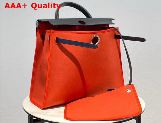 Hermes Herbag Zip 31 Bag in Orange Canvas and Black Cowhide Leather Replica