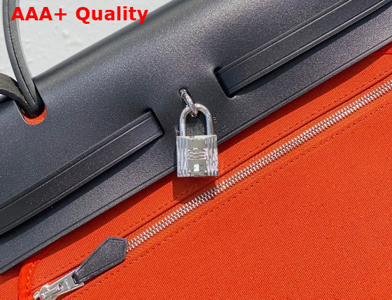 Hermes Herbag Zip 31 Bag in Orange Canvas and Black Cowhide Leather Replica