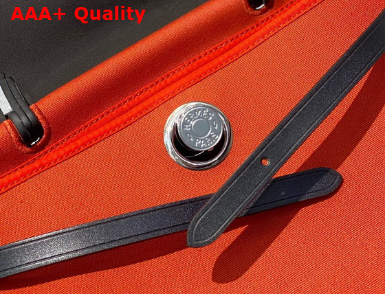 Hermes Herbag Zip 31 Bag in Orange Canvas and Black Cowhide Leather Replica