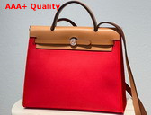 Hermes Herbag Zip 31 Bag in Orange Canvas and Natural Cowhide Leather Replica