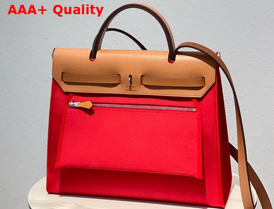Hermes Herbag Zip 31 Bag in Orange Canvas and Natural Cowhide Leather Replica