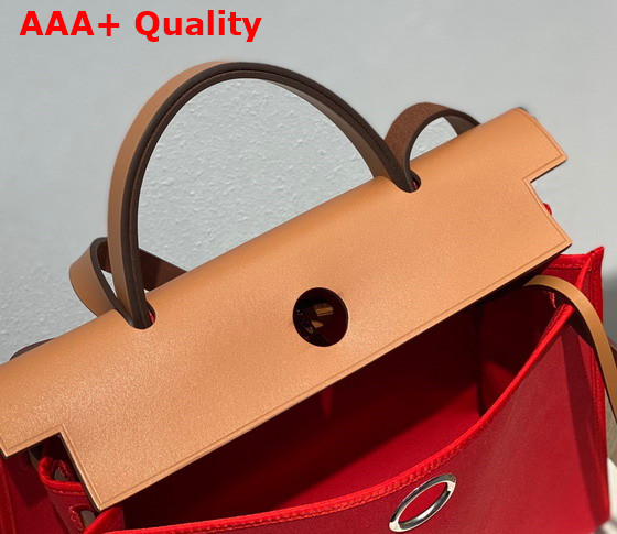 Hermes Herbag Zip 31 Bag in Orange Canvas and Natural Cowhide Leather Replica