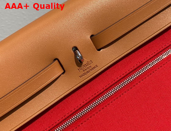 Hermes Herbag Zip 31 Bag in Orange Canvas and Natural Cowhide Leather Replica