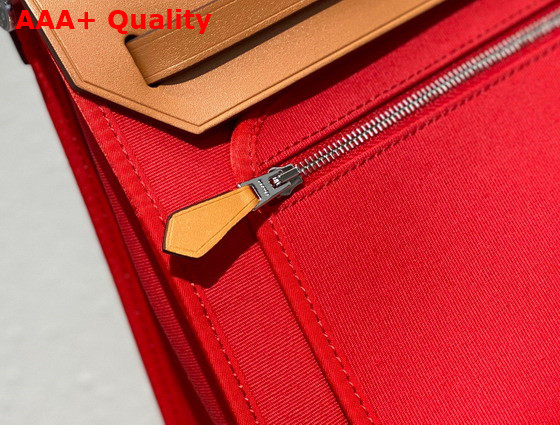 Hermes Herbag Zip 31 Bag in Orange Canvas and Natural Cowhide Leather Replica