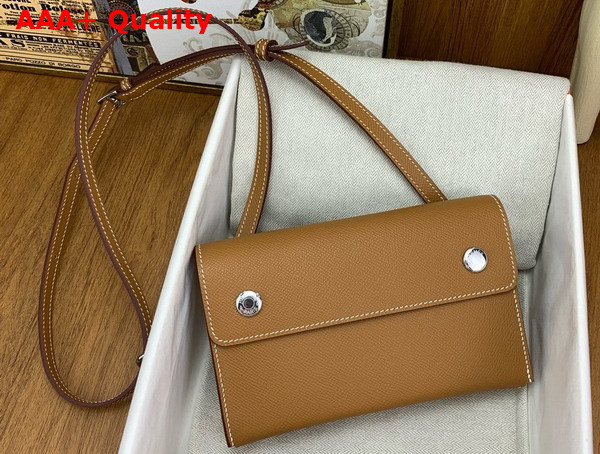 Hermes Hermesnap Wallet in Gold Brown Epsom Calfskin Replica