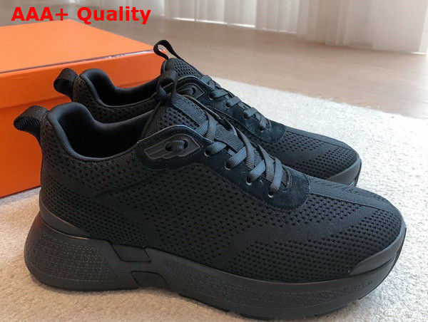 Hermes Heros Sneaker in Black Technical Knit and Suede Goatskin Replica