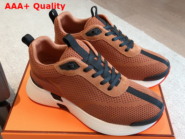 Hermes Heros Sneaker in Brown Technical Knit and Suede Goatskin Replica