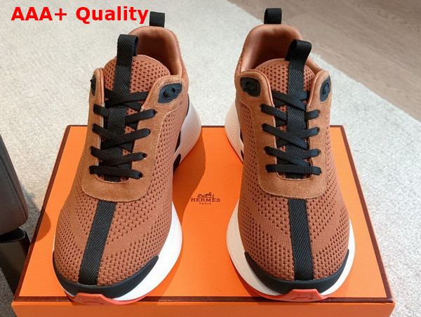 Hermes Heros Sneaker in Brown Technical Knit and Suede Goatskin Replica