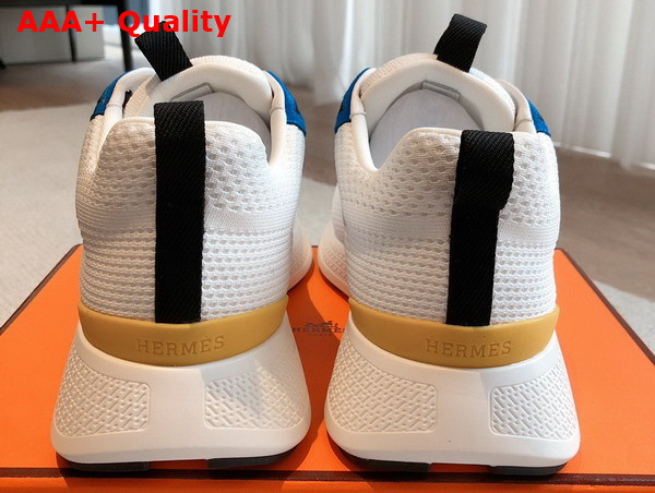 Hermes Heros Sneaker in White and Bright Blue Technical Knit and Suede Goatskin Replica