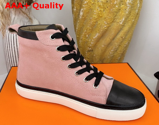 Hermes High Top Sneaker in Pink Suede Calfskin Replica
