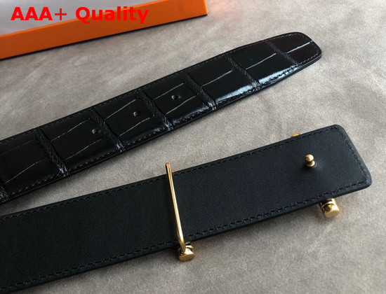 Hermes Hippique Belt Buckle and Leather Strap 38 mm Black Crocodile Leather Replica