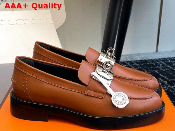 Hermes Hot Loafer in Naturel Calfskin with Iconic Oversized Kelly Buckle Replica