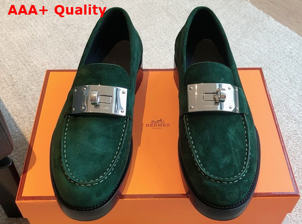 Hermes Hot Loafer in Vert Fonce Suede Goatskin Replica