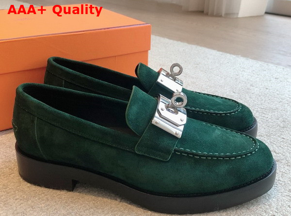 Hermes Hot Loafer in Vert Fonce Suede Goatskin Replica