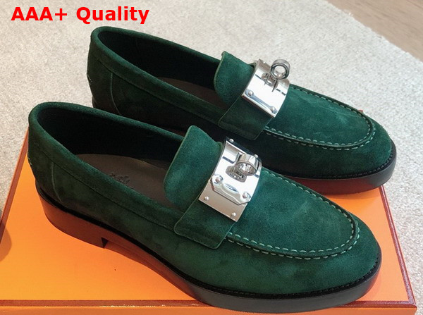 Hermes Hot Loafer in Vert Fonce Suede Goatskin Replica