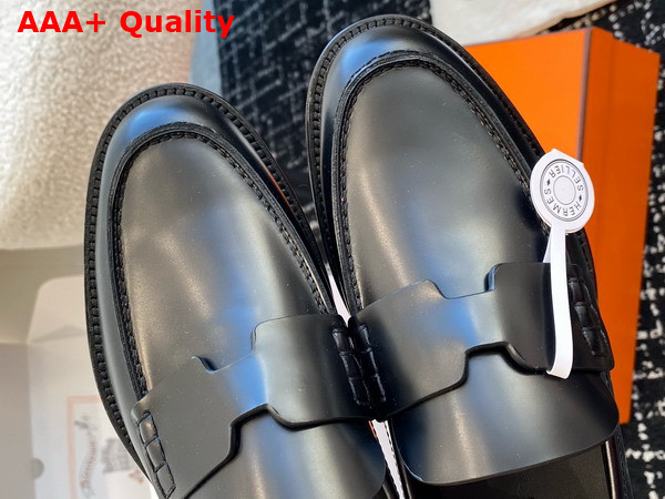Hermes Hour Loafer in Noir Glazed Calfskin with Iconic H Cut Out Detail Replica