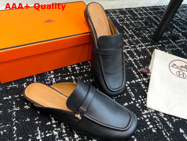 Hermes Iena Mule in Black Goatskin Replica