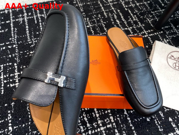 Hermes Iena Mule in Black Goatskin Replica