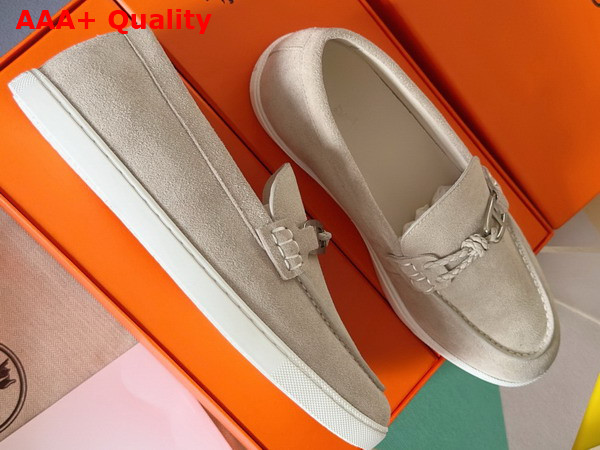 Hermes Ignacio Loafer in Beige Esquisse Suede Calfskin with Braided Leather Cord Replica