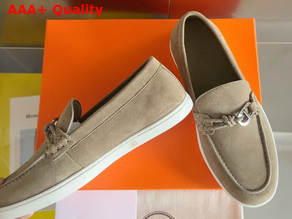 Hermes Ignacio Loafer in Beige Galet Suede Calfskin with Braided Leather Cord Replica