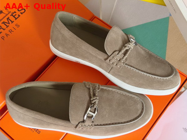 Hermes Ignacio Loafer in Beige Galet Suede Calfskin with Braided Leather Cord Replica