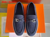 Hermes Ignacio Loafer in Bleu Celeste Suede Calfskin with Braided Leather Cord Replica
