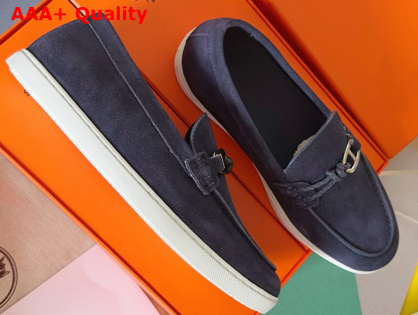 Hermes Ignacio Loafer in Bleu Celeste Suede Calfskin with Braided Leather Cord Replica