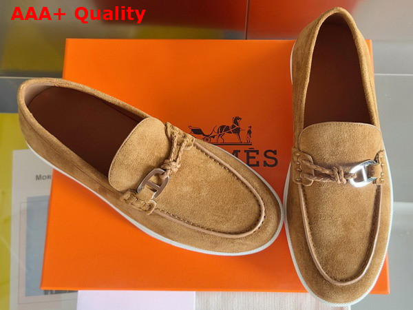 Hermes Ignacio Loafer in Brun Fume Suede Calfskin with Braided Leather Cord Replica