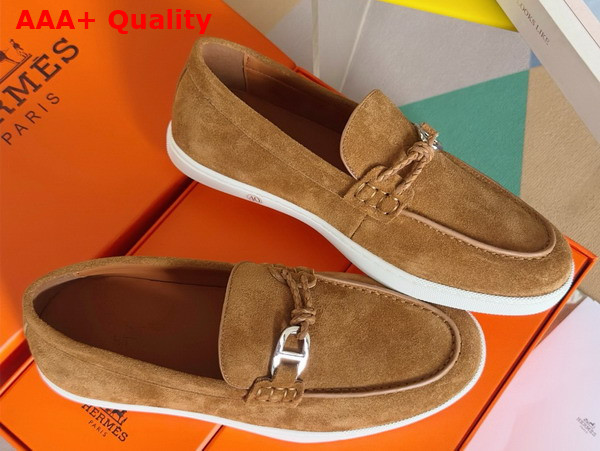 Hermes Ignacio Loafer in Brun Fume Suede Calfskin with Braided Leather Cord Replica