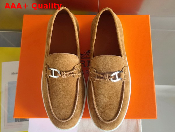 Hermes Ignacio Loafer in Brun Fume Suede Calfskin with Braided Leather Cord Replica