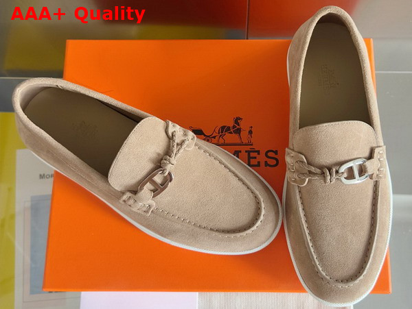 Hermes Ignacio Loafer in Etoupe Suede Calfskin with Braided Leather Cord Replica