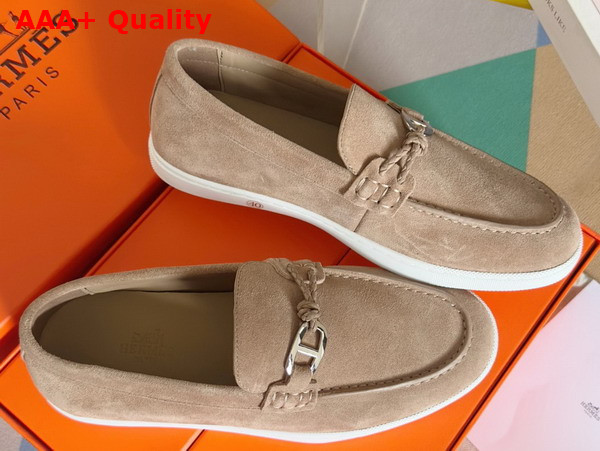 Hermes Ignacio Loafer in Etoupe Suede Calfskin with Braided Leather Cord Replica
