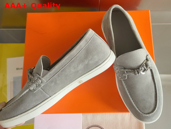 Hermes Ignacio Loafer in Gray Suede Calfskin with Braided Leather Cord Replica