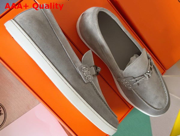 Hermes Ignacio Loafer in Gray Suede Calfskin with Braided Leather Cord Replica