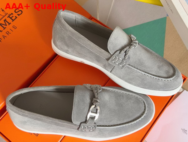 Hermes Ignacio Loafer in Gray Suede Calfskin with Braided Leather Cord Replica