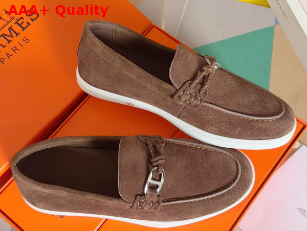 Hermes Ignacio Loafer in Marron Ebene Suede Calfskin with Braided Leather Cord Replica