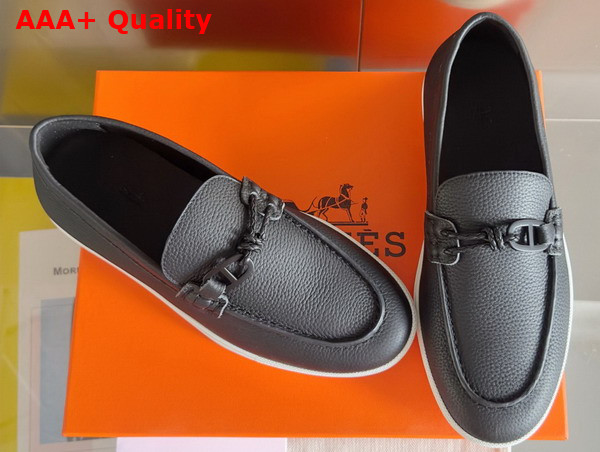 Hermes Ignacio Loafer in Noir Deerskin with Braided Leather Cord Replica