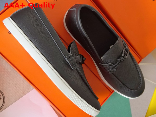 Hermes Ignacio Loafer in Noir Deerskin with Braided Leather Cord Replica