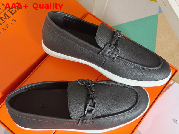 Hermes Ignacio Loafer in Noir Deerskin with Braided Leather Cord Replica