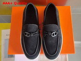 Hermes Ignacio Loafer in Noir Suede Calfskin with Braided Leather Cord Replica