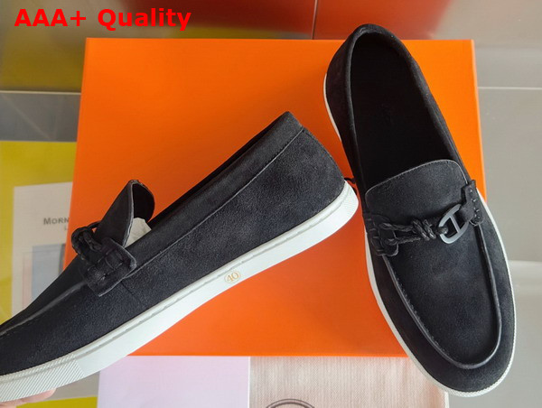 Hermes Ignacio Loafer in Noir Suede Calfskin with Braided Leather Cord Replica