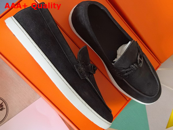 Hermes Ignacio Loafer in Noir Suede Calfskin with Braided Leather Cord Replica