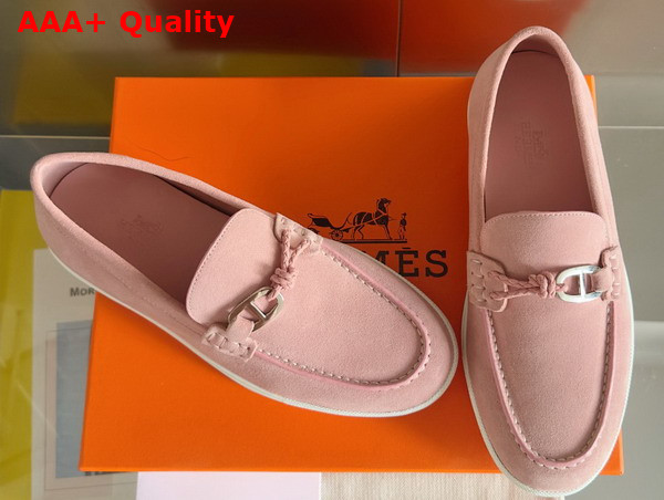 Hermes Ignacio Loafer in Pink Suede Calfskin with Braided Leather Cord Replica