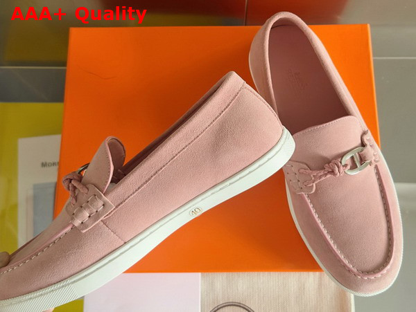 Hermes Ignacio Loafer in Pink Suede Calfskin with Braided Leather Cord Replica