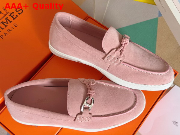 Hermes Ignacio Loafer in Pink Suede Calfskin with Braided Leather Cord Replica