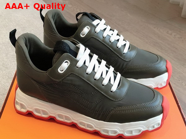 Hermes Impulse Sneaker in Khaki Fabric and Calfskin Replica
