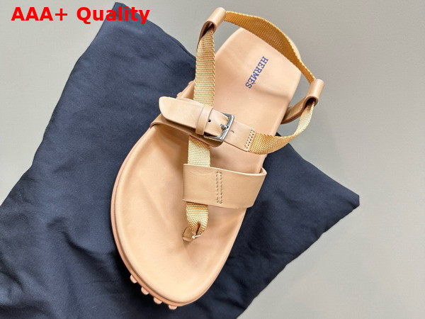Hermes Inboard Sandal in Milk Tea Color Woven Ribbon and Calfskin Replica